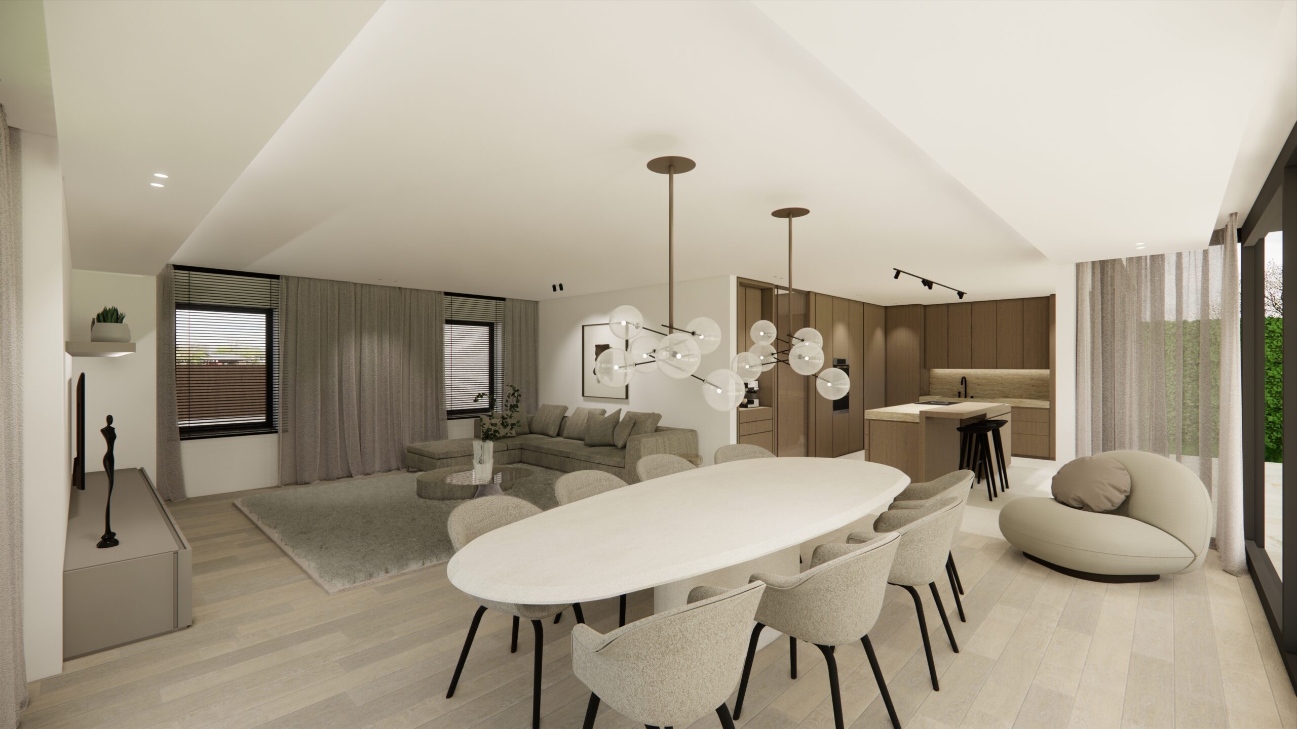 Interieurarchitect België inrichting limburg woning render eetkamer woonkamer